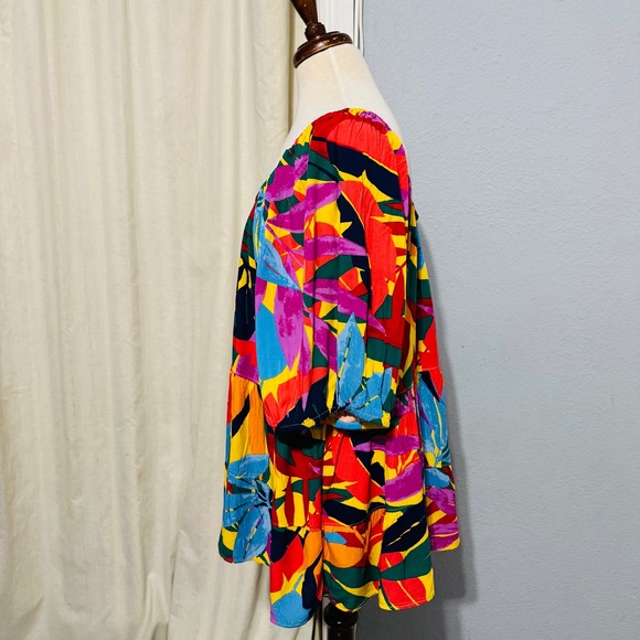 Terra Sky Women's Tropical Leaf Print Tiered Ruffle Off the Shoulder Tunic 2X - Picture 3 of 12